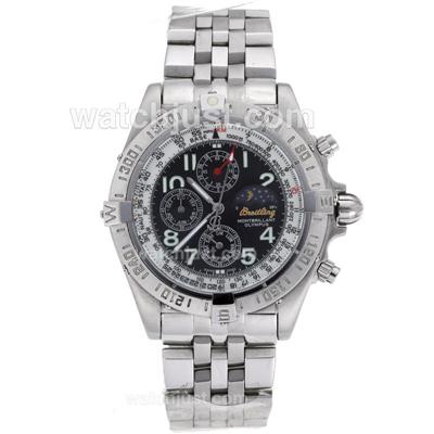 Breitling Montbrillant Moonphase Working Chronograph Number Markers with Black Dial S/S