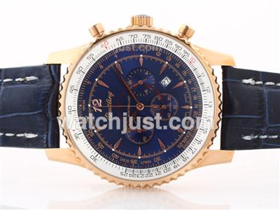 Breitling MontBrillant Working Chronograph Rose Gold Case Blue Dial