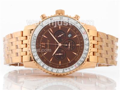 Breitling MontBrillant Working Chronograph Rose Gold Case Brown Dial S/S