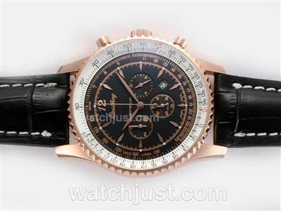 Breitling Montbrillant Working Chronograph Rose Gold Case with Black Dial