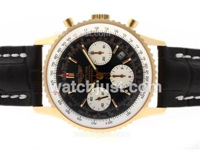 Breitling Navitimer Chronograph Swiss Valjoux 7750 Movement Gold Case with Black Dial-28800 bph