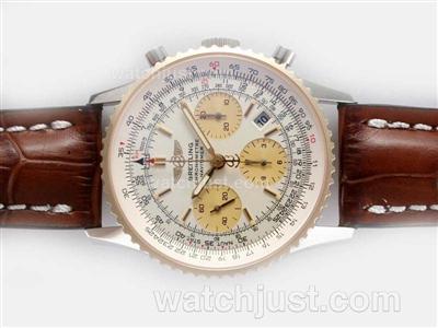 Breitling Navitimer Chronograph Swiss Valjoux 7750 Movement Two Tone Case with White Dial