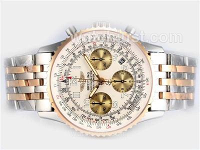 Breitling Navitimer Chronograph Swiss Valjoux 7750 Movement Two Tone with White Dial