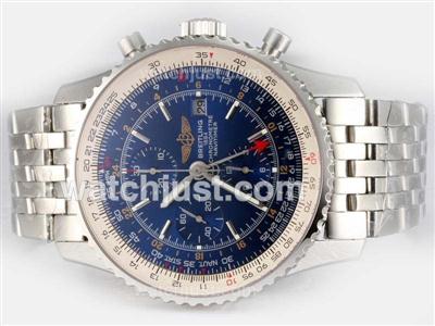 Breitling Navitimer World Chronograph Swiss Valjoux 7750 Movement with Blue Dial