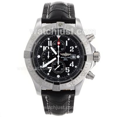 Breitling Skyland Avenger Working Chronograph with Black Dial-Leather Strap--49mm Version