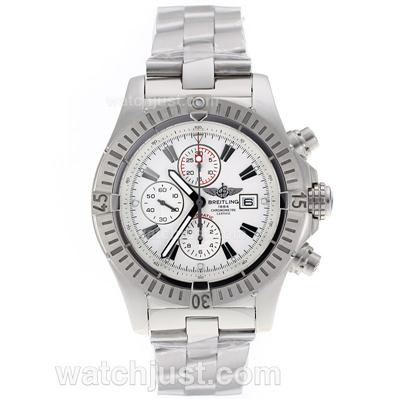 Breitling Super Avenger Chronograph Swiss Valjoux 7750 Movement Stick Markers with White Dial