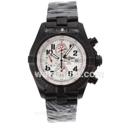 Breitling Super Avenger Working Chronograph Full PVD with White Dial