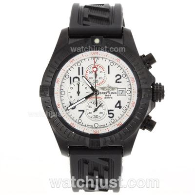 Breitling Super Avenger Working Chronograph PVD Case with White Dial-Rubber Strap