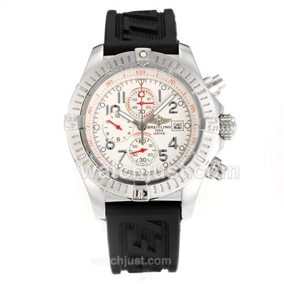 Breitling Super Avenger Working Chronograph with White Dial-Rubber Strap