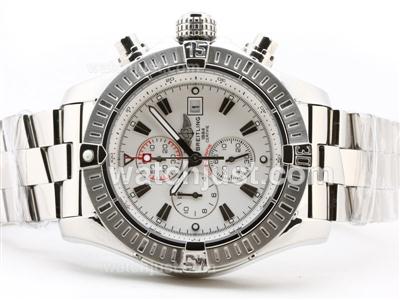 Breitling Super Avenger Working Chronograph with White Dial-Stick Marking S/S