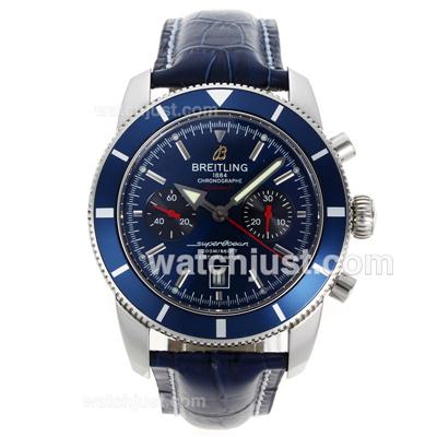 Breitling Super Ocean Chronograph Swiss Valjoux 7750 Movement with Blue Dial-Leather Strap