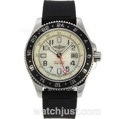 Breitling Super Ocean GMT Automatic PVD Bezel with White Dial-Rubber Strap