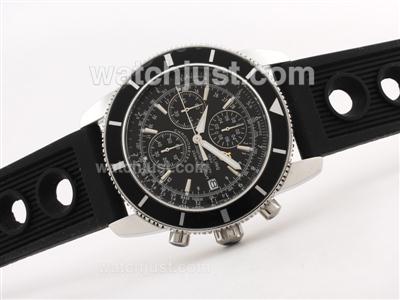 Breitling Super Ocean Working Chrono SS Case with Black Dial-Rubber Strap