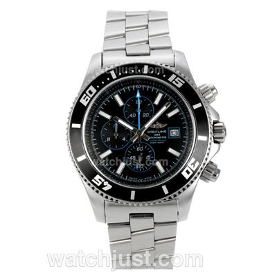Breitling Super Ocean Working Chronograph Black Bezel with Black Dial S/S-Blue Needles
