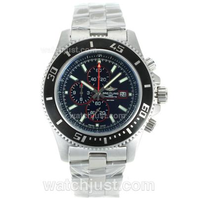 Breitling Super Ocean Working Chronograph Black Bezel with Black Dial S/S-Red Needles