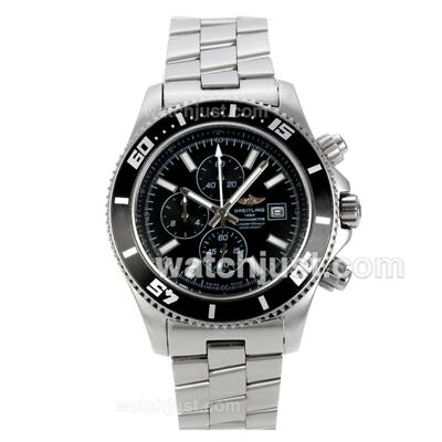 Breitling Super Ocean Working Chronograph Black Bezel with Black Dial S/S-White Needles