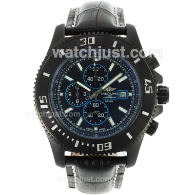 Breitling Super Ocean Working Chronograph PVD Case with Black Dial-Leather Strap