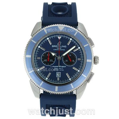 Breitling Super Ocean Working Chronograph with Blue Dial-Rubber Strap