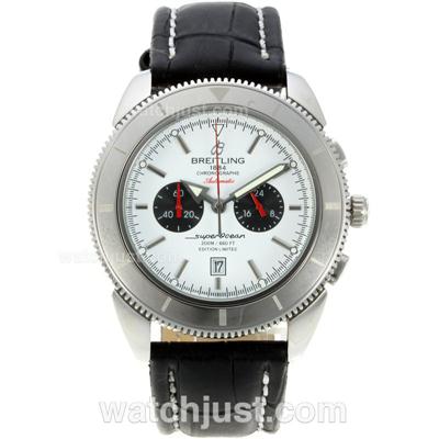 Breitling Super Ocean Working Chronograph with White Dial-Leather Strap