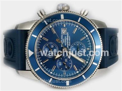 Breitling SuperOcean Heritage Chrono Swiss Valjoux 7750 Movement with Blue Dial-Rubber Strap