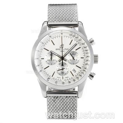 Breitling Transocean Working Chronograph Stick Markers with White Dial S/S-Same Chassis as 7750 Version-High Quality