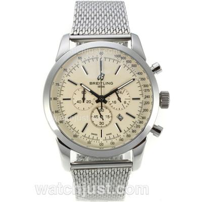 Breitling Transocean Working Chronograph with Beige Dial S/S