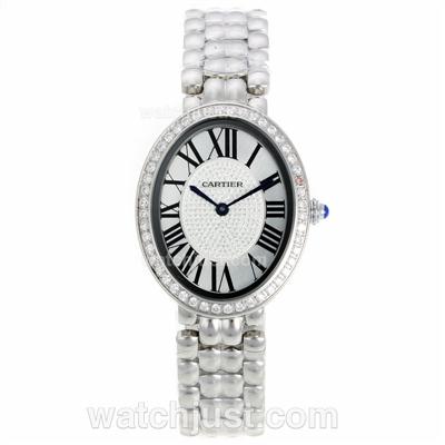 Cartier Baignoire Diamond Bezel Roman Markers with White Dial S/S