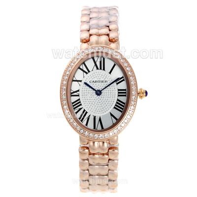 Cartier Baignoire Full Rose Gold with Diamond Bezel and White Dial