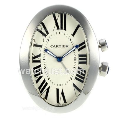 Cartier Baignoire Swiss ETA 804.192 Alarm Quartz Movement Travel Clock with White Dial S/S