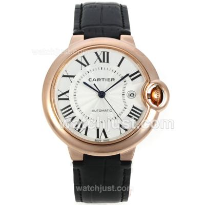 Cartier Ballon bleu de Cartier Automatic Rose Gold Case with Whie Dial-Black Leather Strap