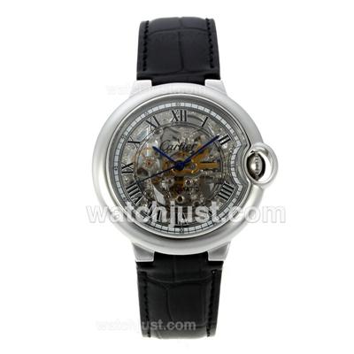 Cartier Ballon bleu de Cartier Automatic with Skeleton Dial-Black Leather Strap