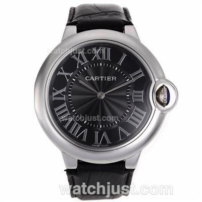 Cartier Ballon bleu de Cartier Black Dial with Black Leather Strap-Oversized Version