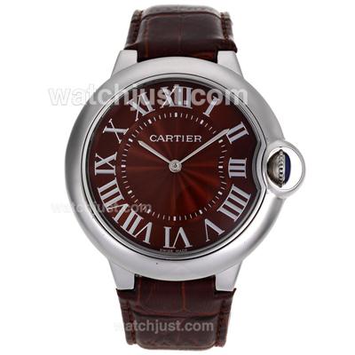 Cartier Ballon bleu de Cartier Brown Dial with Brown Leather Strap-Oversized Version