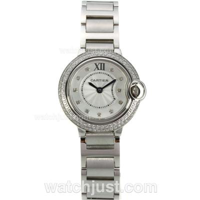 Cartier Ballon bleu de Cartier Diamond Bezel Diamond Markers with White Dial S/S-Lady Size