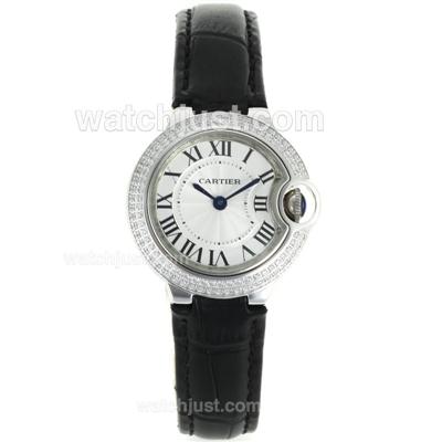 Cartier Ballon Bleu de Cartier Diamond Bezel White Dial with Black Strap -Lady Size