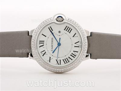 Cartier Ballon Bleu de Cartier Diamond Bezel White Dial with Gray Strap