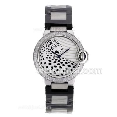 Cartier Ballon bleu de Cartier Diamond Bezel White Dial with Leopard Illustration S/S