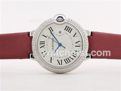 Cartier Ballon Bleu de Cartier Diamond Bezel White Dial with Red Strap -Lady Size