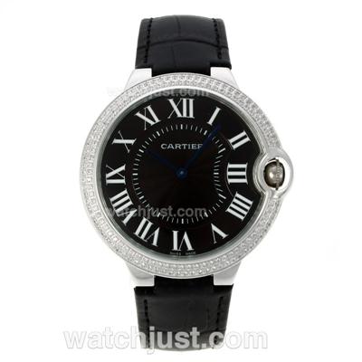 Cartier Ballon bleu de Cartier Diamond Bezel with Black Dial-Leather Strap