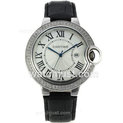 Cartier Ballon bleu de Cartier Diamond Bezel with Black Leather Strap-Couple Watch