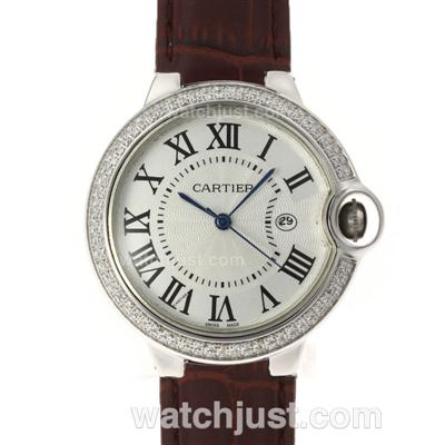 Cartier Ballon bleu de Cartier Diamond Bezel with Brown Leather Strap-Couple Watch