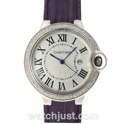 Cartier Ballon bleu de Cartier Diamond Bezel with Purple Leather Strap-Couple Watch