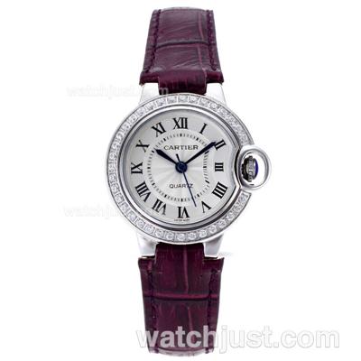 Cartier Ballon bleu de Cartier Diamond Bezel with Purple Leather Strap-Lady Size