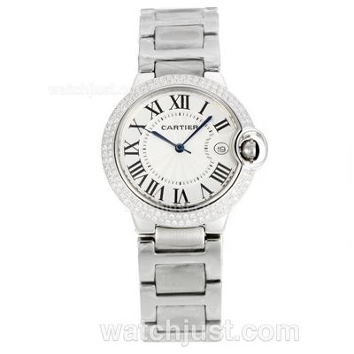 Cartier Ballon bleu de Cartier Diamond Bezel with White Dial S/S-Sapphire Glass