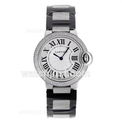 Cartier Ballon bleu de Cartier Diamond Bezel with White Dial S/S