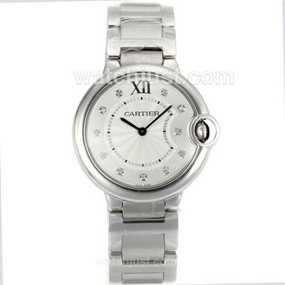 Cartier Ballon bleu de Cartier Diamond Markers with White Dial S/S-Sapphire Glass