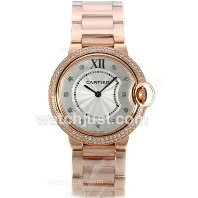 Cartier Ballon bleu de Cartier Full Rose Gold Diamond Bezel Diamond Markers with White Dial-Medium Size