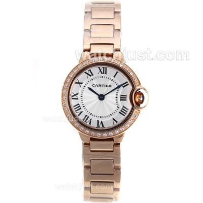 Cartier Ballon bleu de Cartier Full Rose Gold Diamond Bezel with White Dial-Lady Size