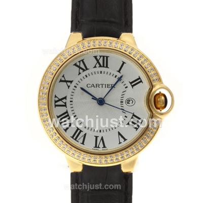 Cartier Ballon bleu de Cartier Gold Case Diamond Bezel with Black Leather Strap-Couple Watch