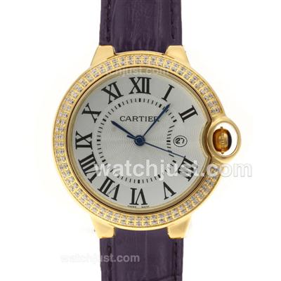 Cartier Ballon bleu de Cartier Gold Case Diamond Bezel with Purple Leather Strap-Couple Watch